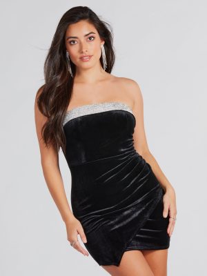 Mina Rhinestone Strapless Velvet Mini Dress