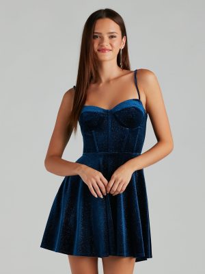 Hope Glitter Velvet Bustier Skater Dress