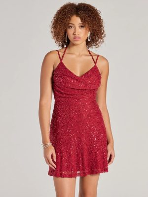 Kristine Beaded Sequin Strappy Back Skater Dress