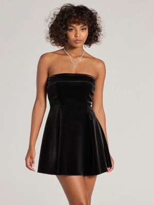 Ella Strapless Pleated Velvet Skater Dress