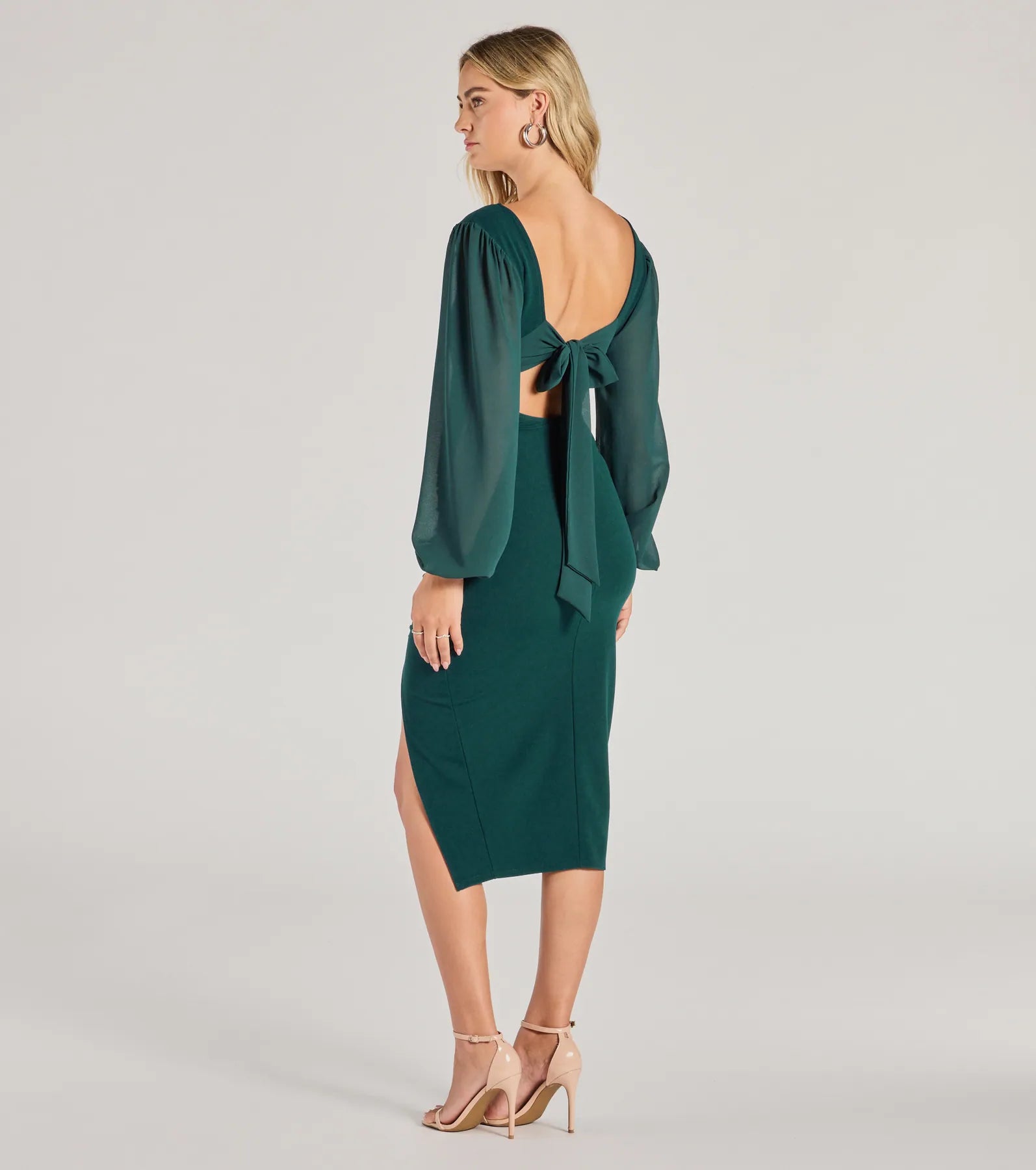 Celeste Tie-Back Slit Crepe Midi Formal Dress - Image 2
