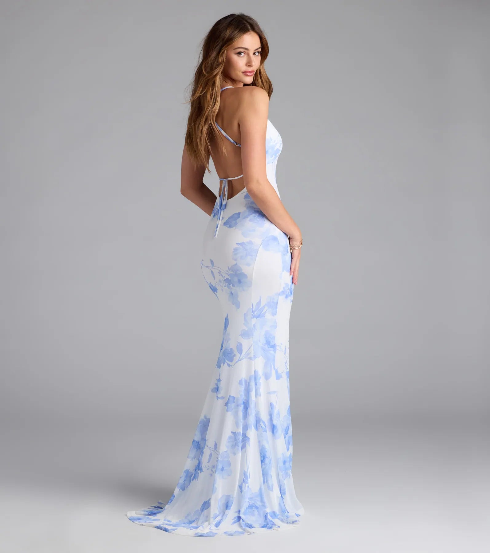 Pascha Strappy Open Back Mermaid Floral Formal Dress - Image 2