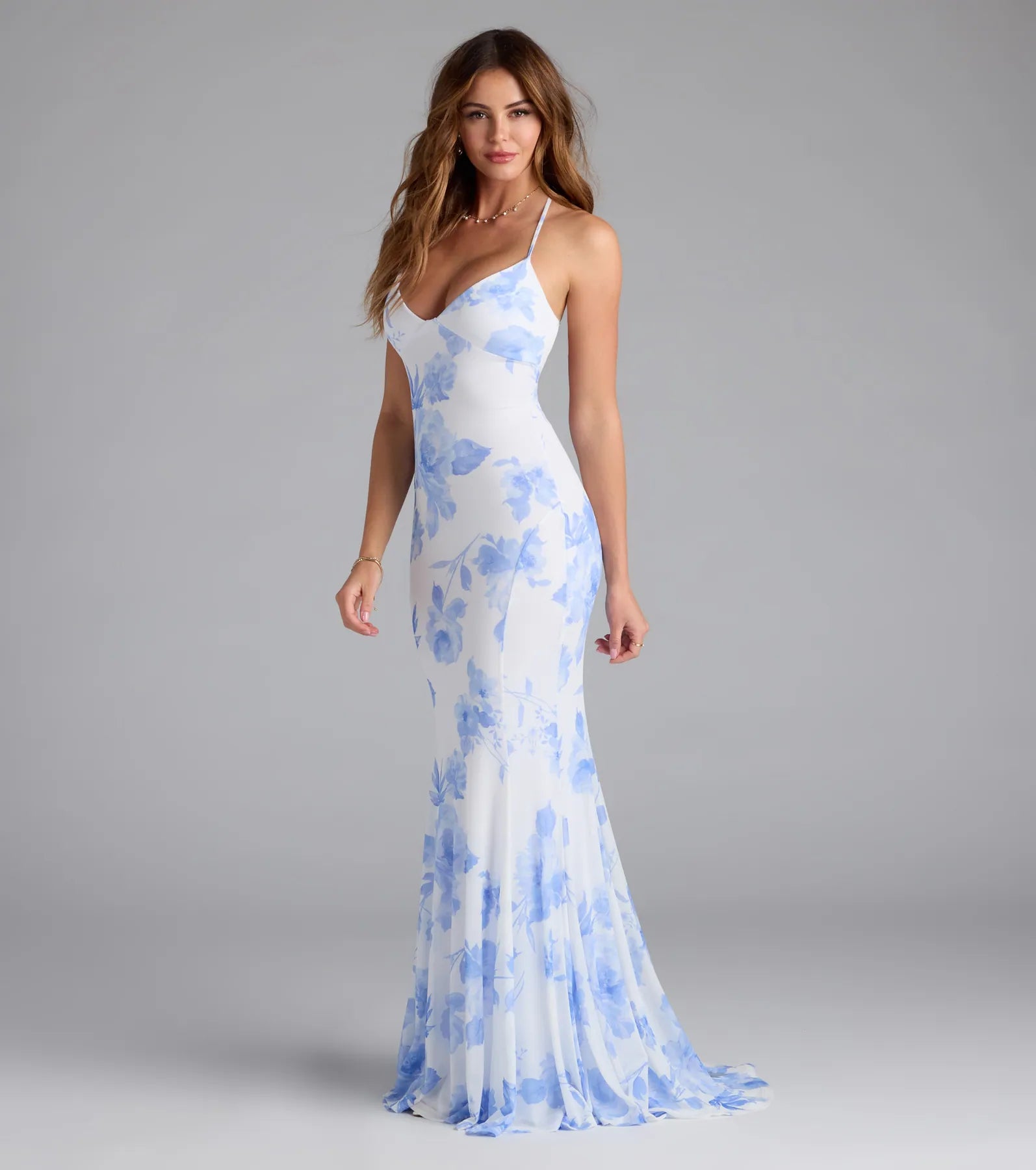Pascha Strappy Open Back Mermaid Floral Formal Dress - Image 4