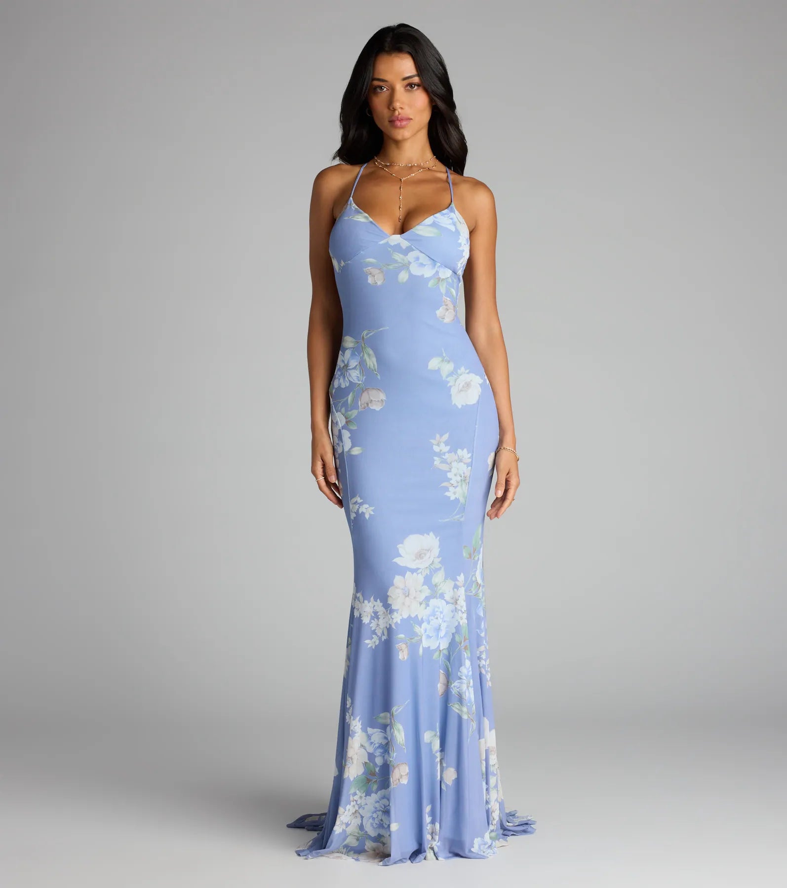Pascha Strappy Open Back Mermaid Floral Formal Dress - Image 6