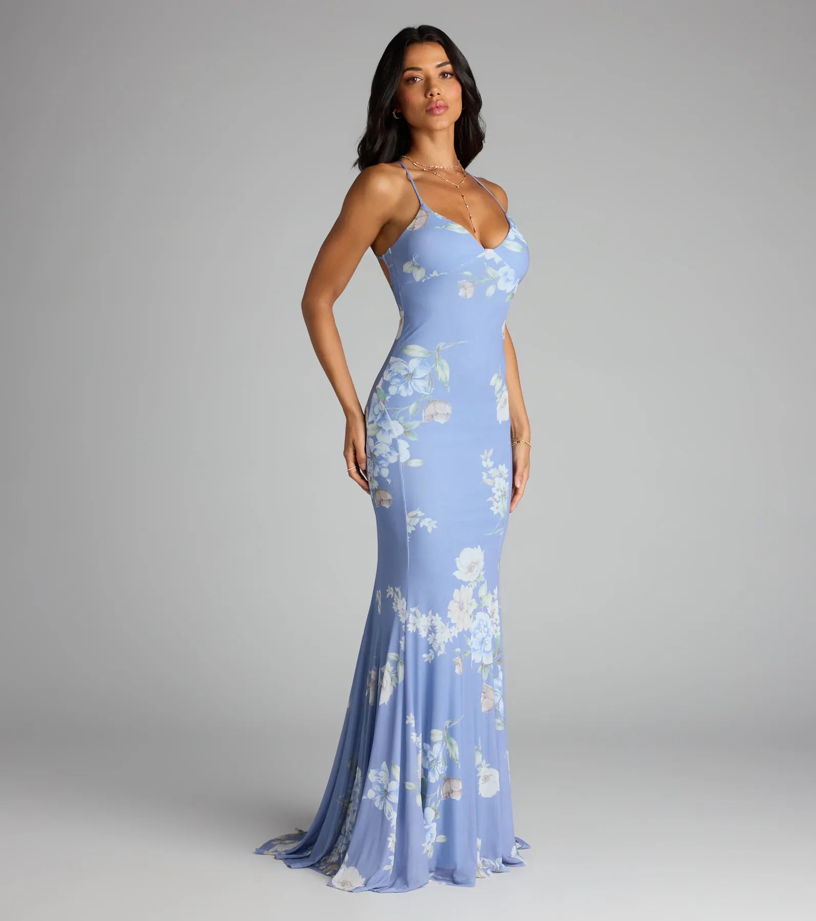 Pascha Strappy Open Back Mermaid Floral Formal Dress - Image 8