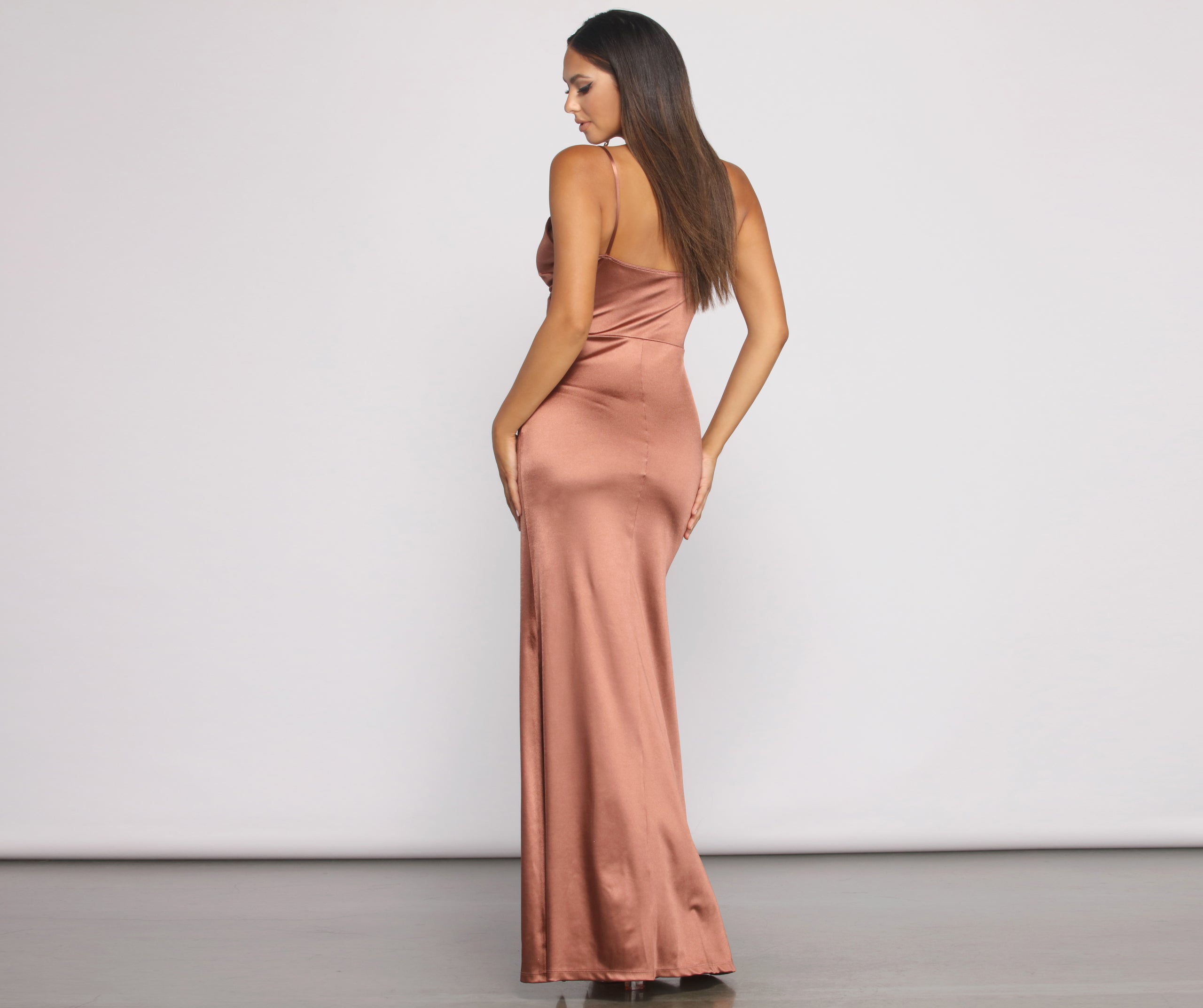 Nikita Formal High Slit Satin Dress - Image 4