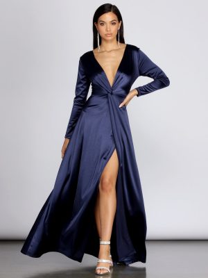 Cynthia Satin Slit Formal Dress