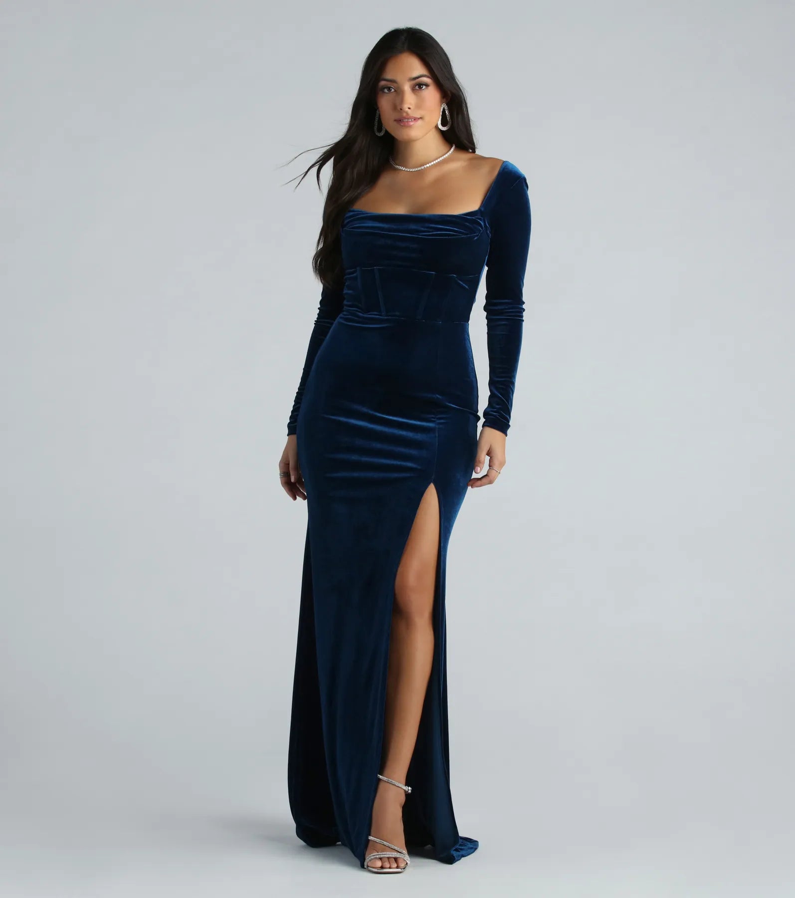Pam Formal Velvet Long Sleeve Mermaid Dress - Image 2