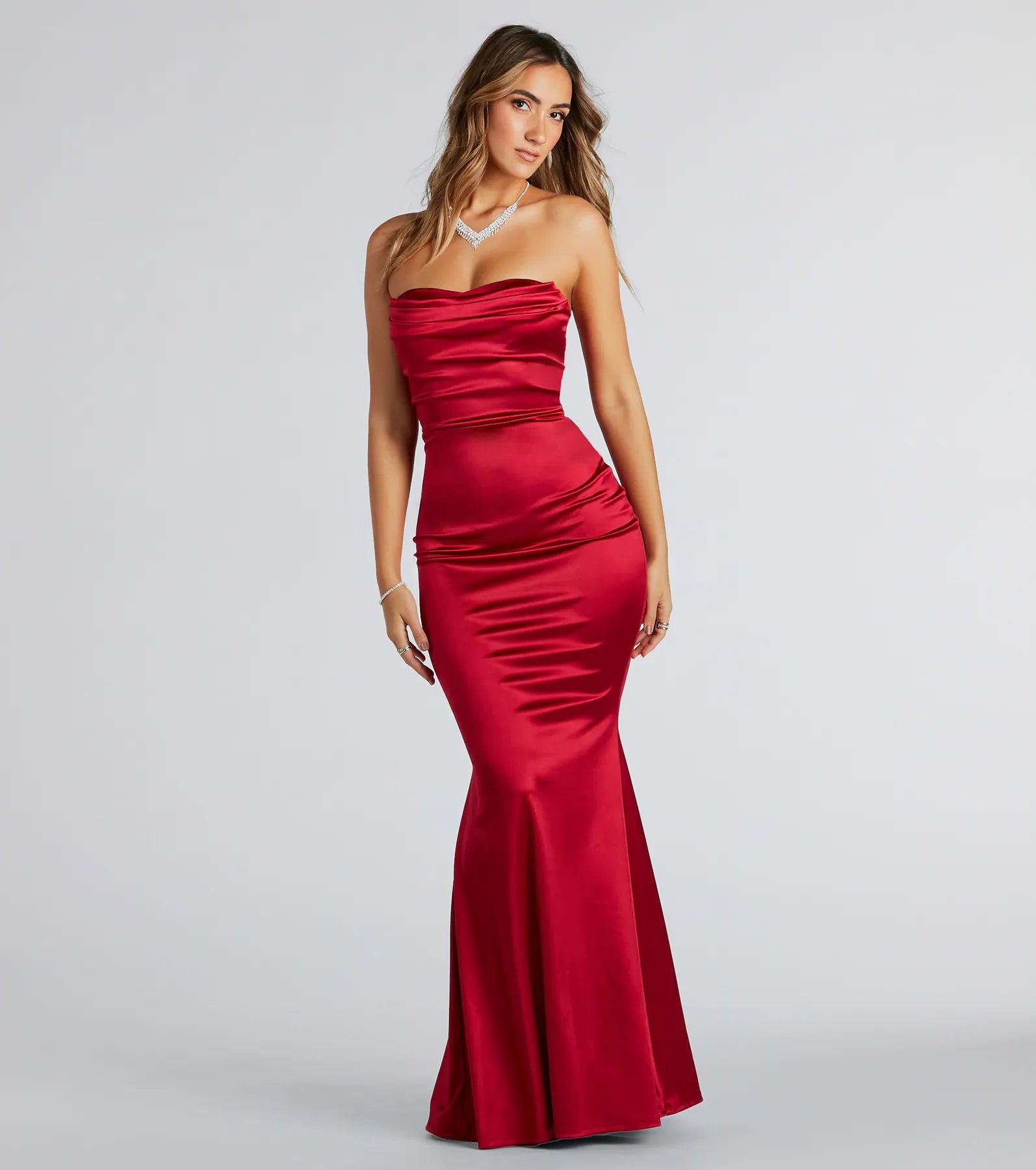 Priscilla Formal Satin Strapless Mermaid Dress - Image 10