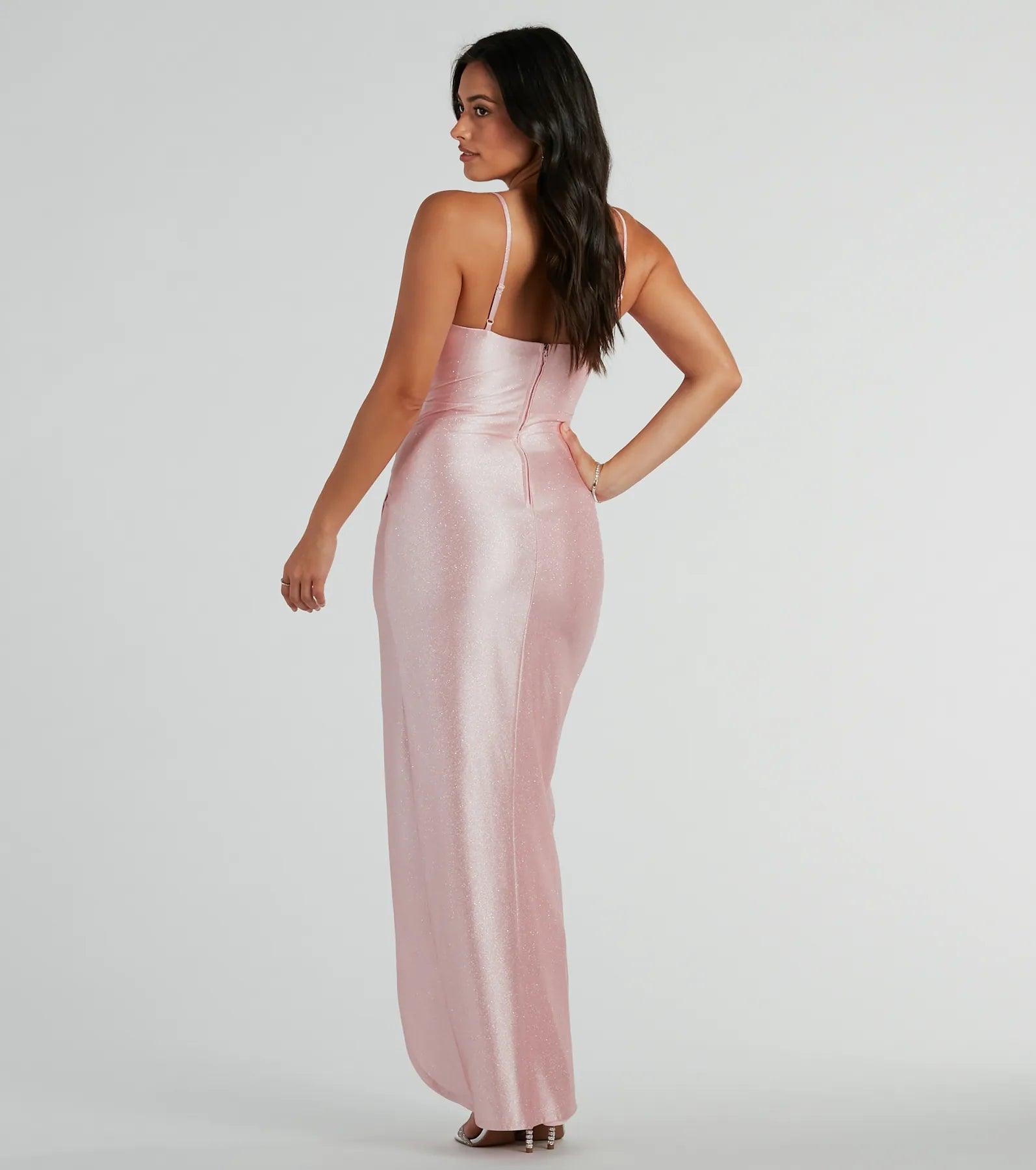 Ellen Ruffled Slit Long Glitter Formal Dress - Image 2