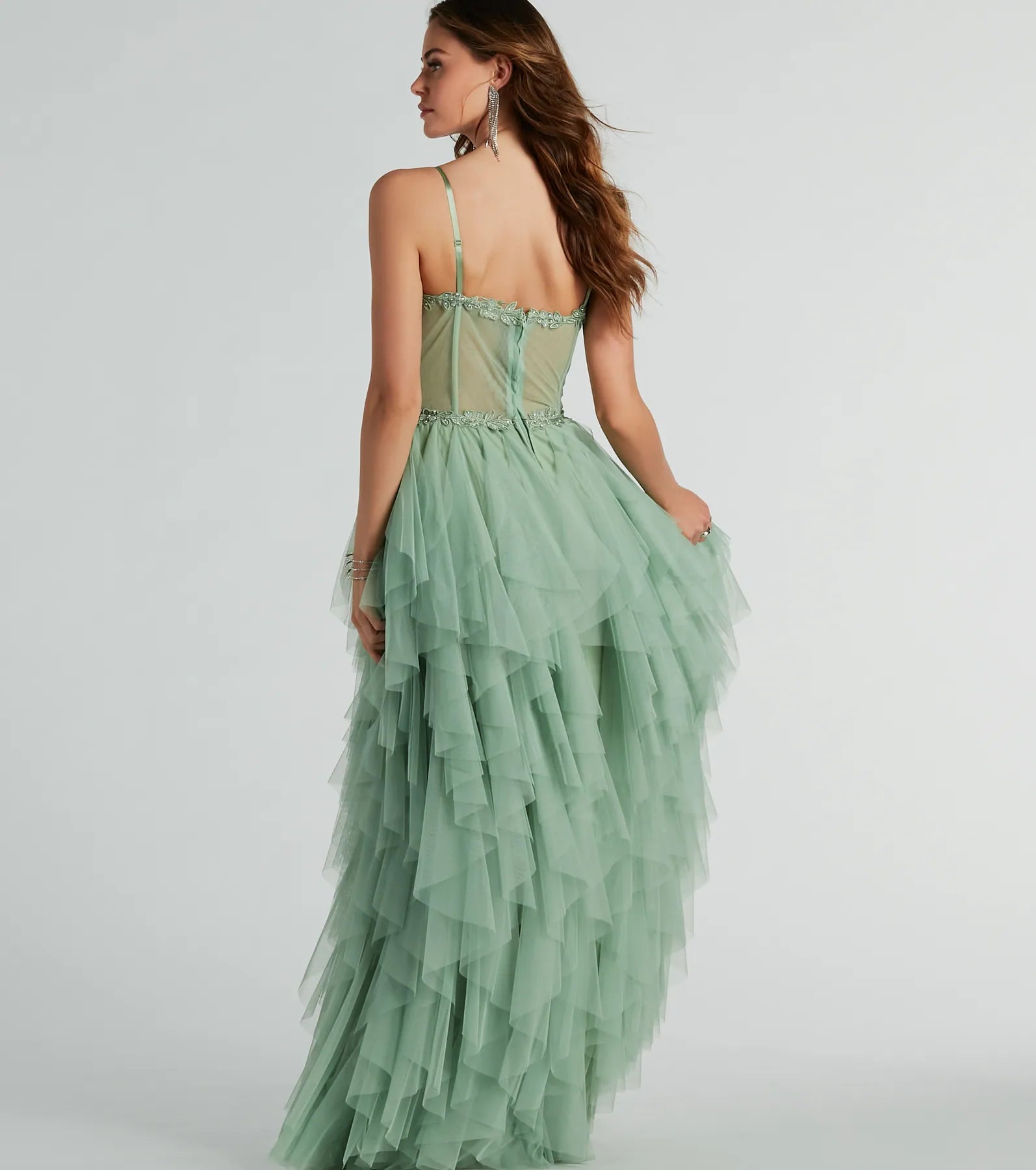 Keyla Floral Applique Tiered Ruffle Tulle Gown - Image 2