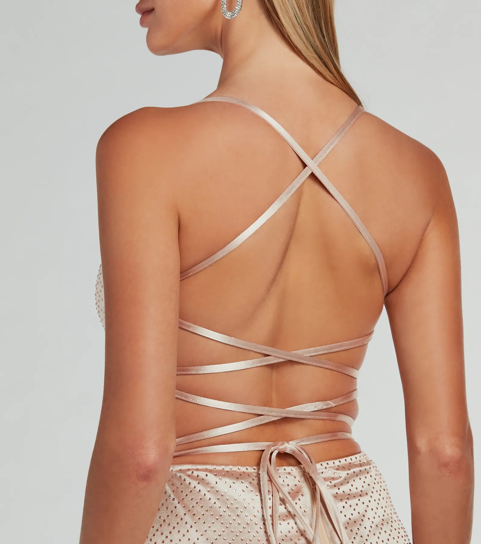 Whittney Lace-Up Rhinestone Satin Formal Dress - Image 4