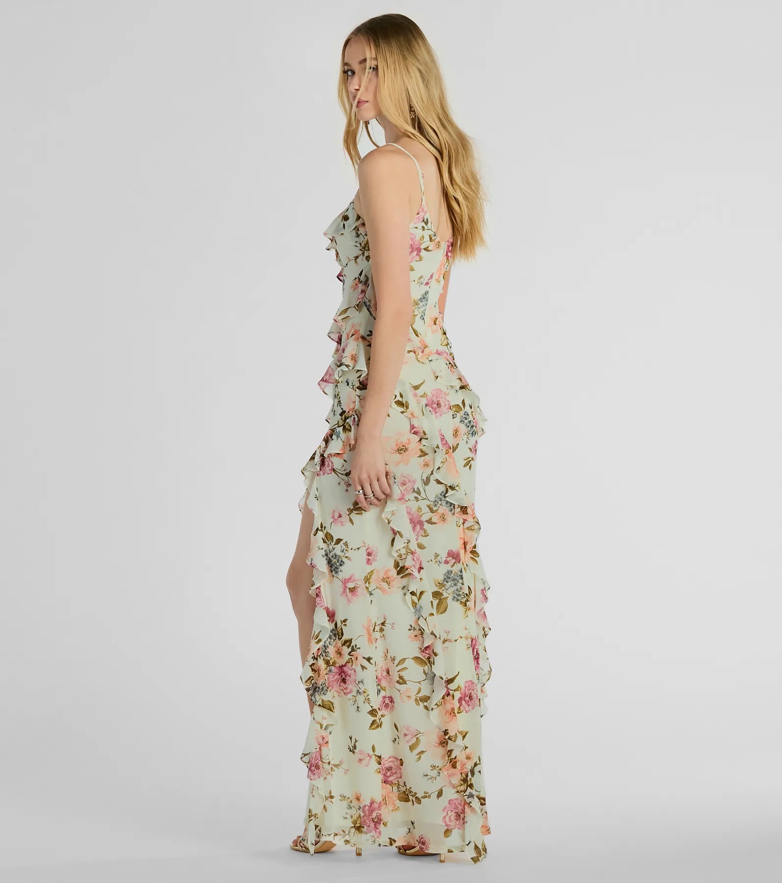 Helga V-Neck Ruffled Mermaid Floral Formal Dress - Image 7