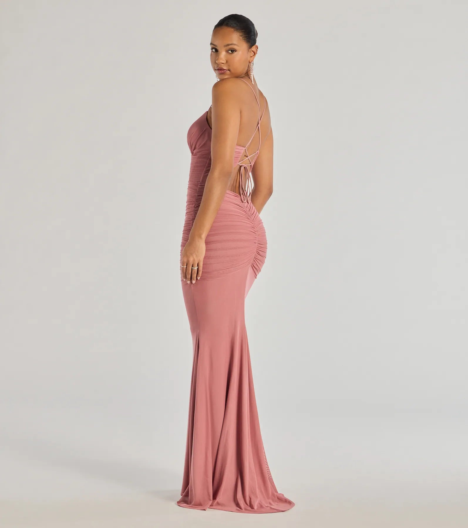 Lexi Formal Mesh Lace-Up Mermaid Long Dress - Image 7