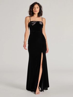 Gracie Velvet and Bow High Slit Mermaid Dress