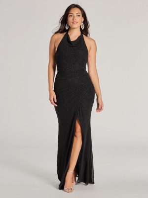 Isabelle Halter Cutout Glitter Slim Formal Dress