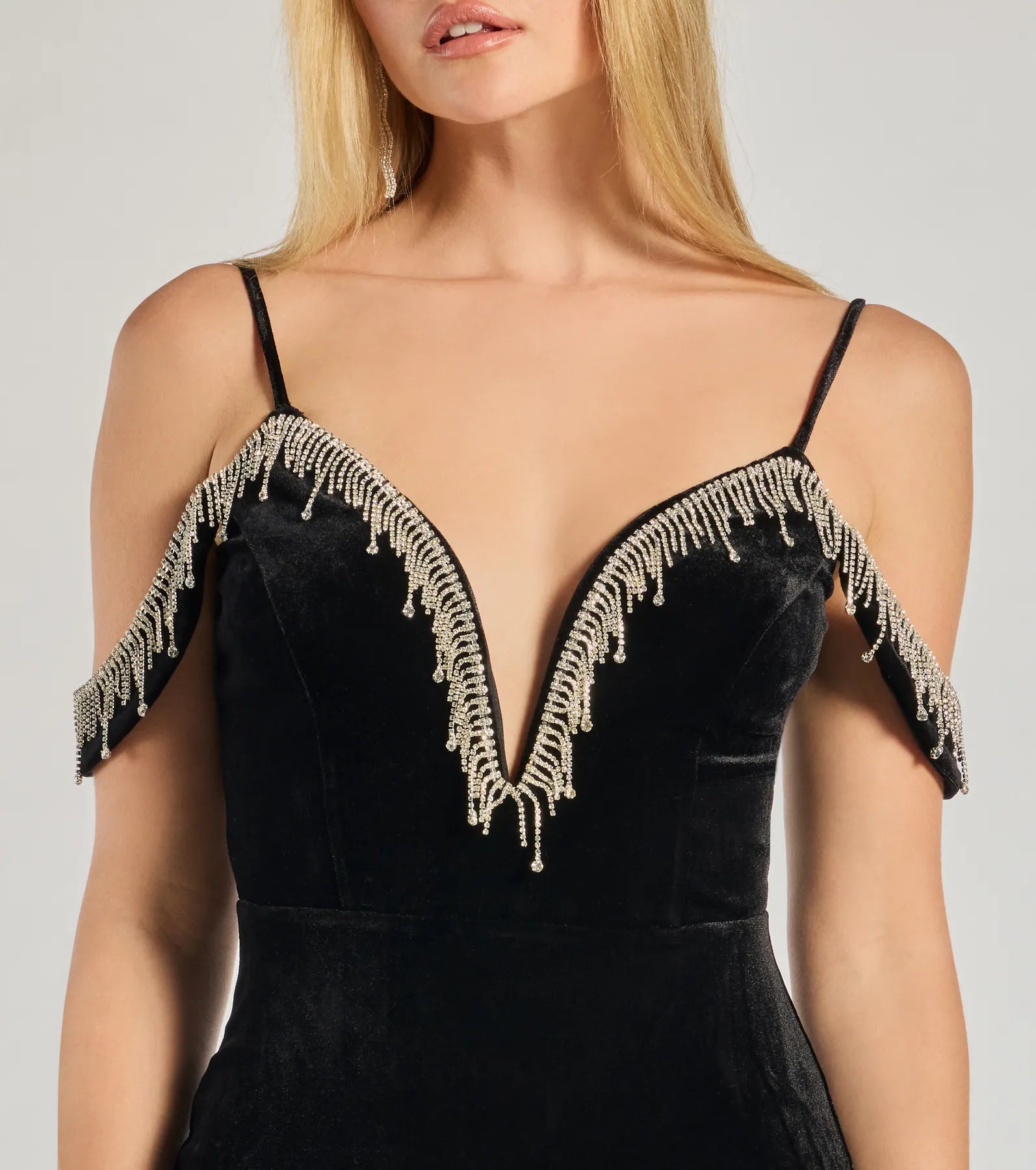 Torrie Velvet Rhinestone High-Slit Mermaid Dress - Image 3