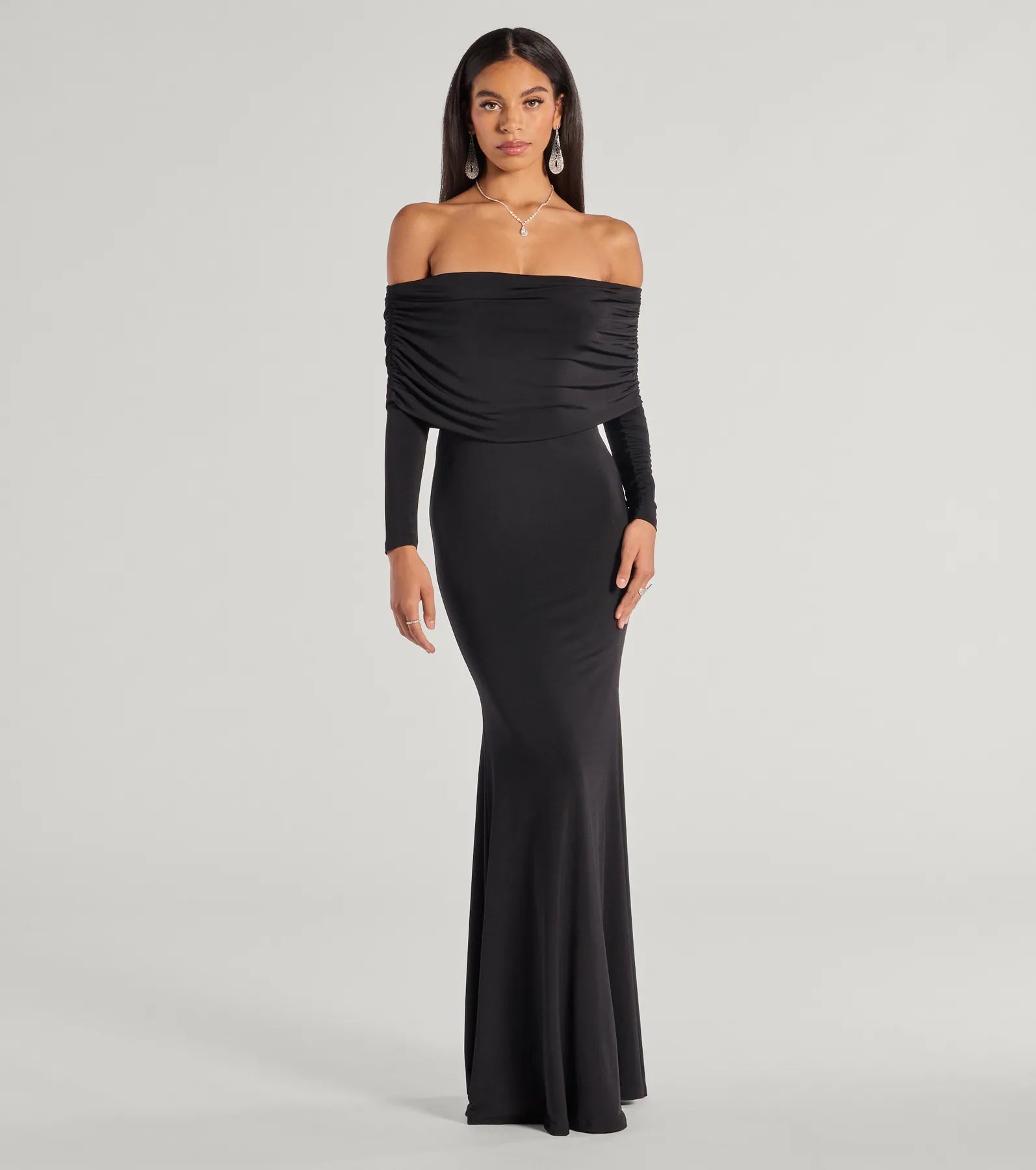 Carmen Off-The-Shoulder Long Sleeve Column Dress - Image 2