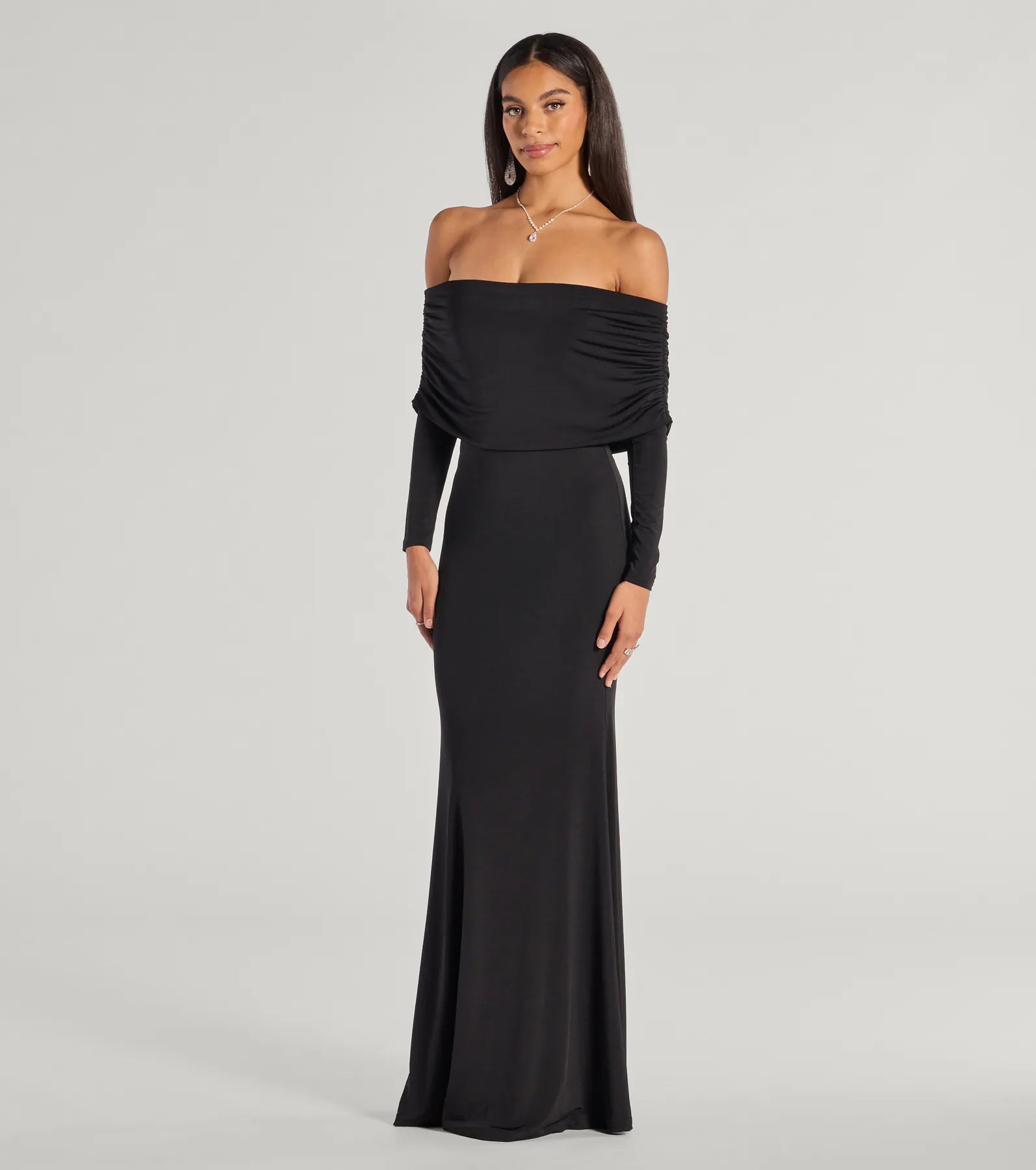 Carmen Off-The-Shoulder Long Sleeve Column Dress - Image 5