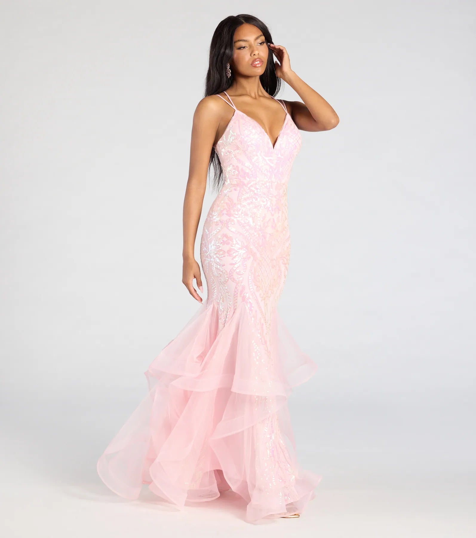 Sylvia Lace-Up Mermaid Tulle Ruffle Sequin Dress - Image 5
