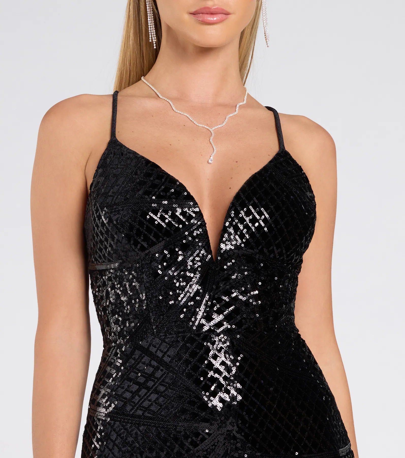 Bethany Lace-Up Slit Bodycon Sequin Formal Dress - Image 3