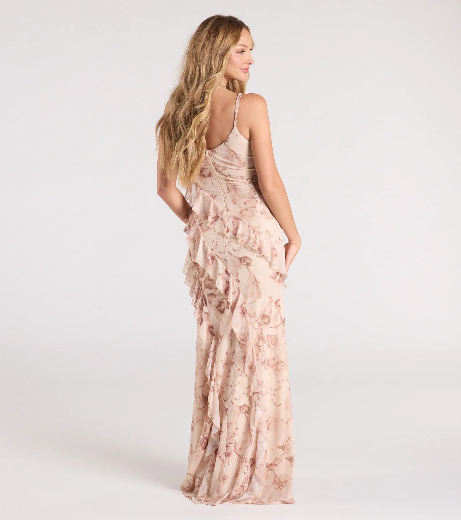 Sancia V-Neck Ruffle Slit Floral Formal Dress - Image 2