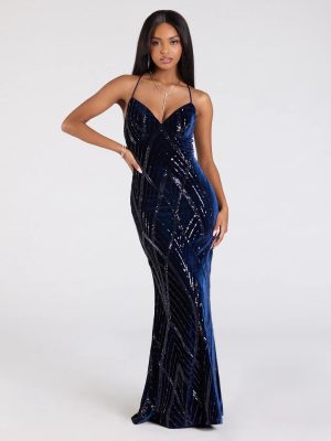 Gisele Sequin Velvet Lace-Up Mermaid Dress