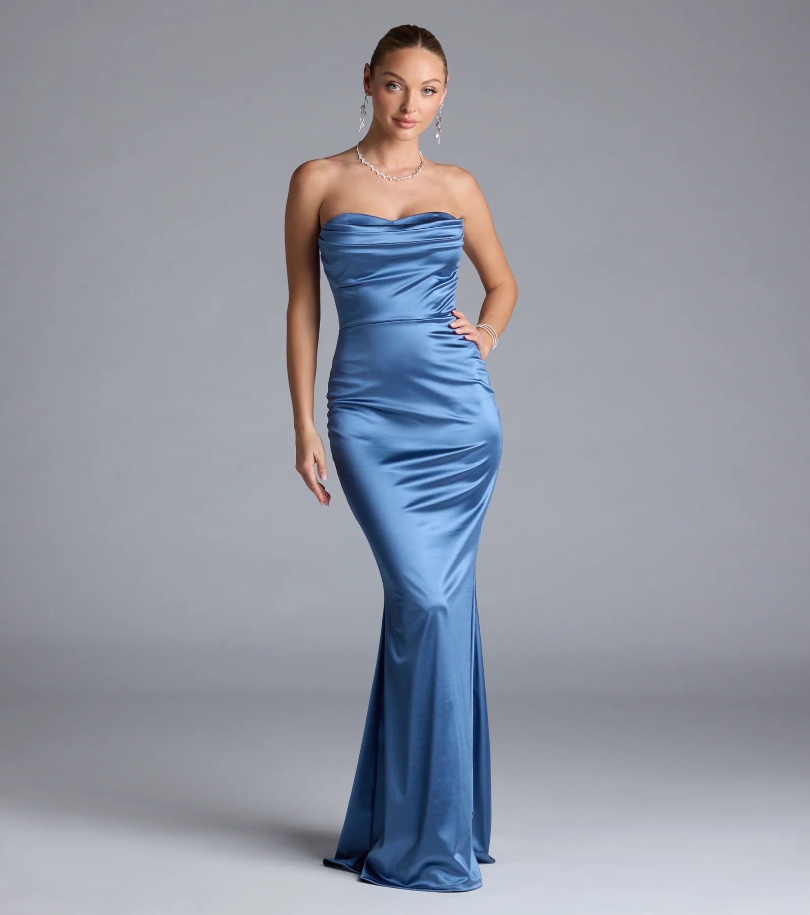 Priscilla Formal Satin Strapless Mermaid Dress - Image 19