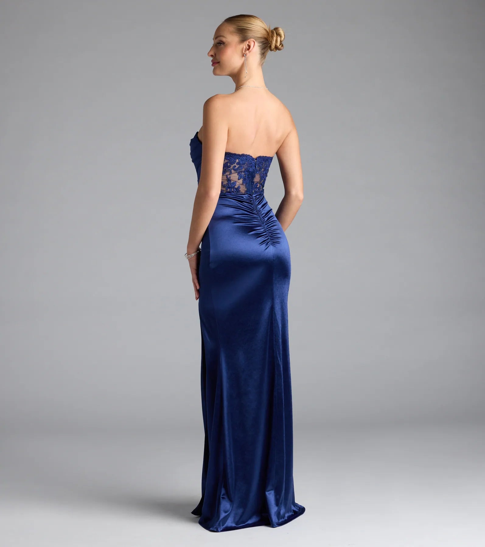 Paula Satin Strapless High Slit Mermaid Dress - Image 7