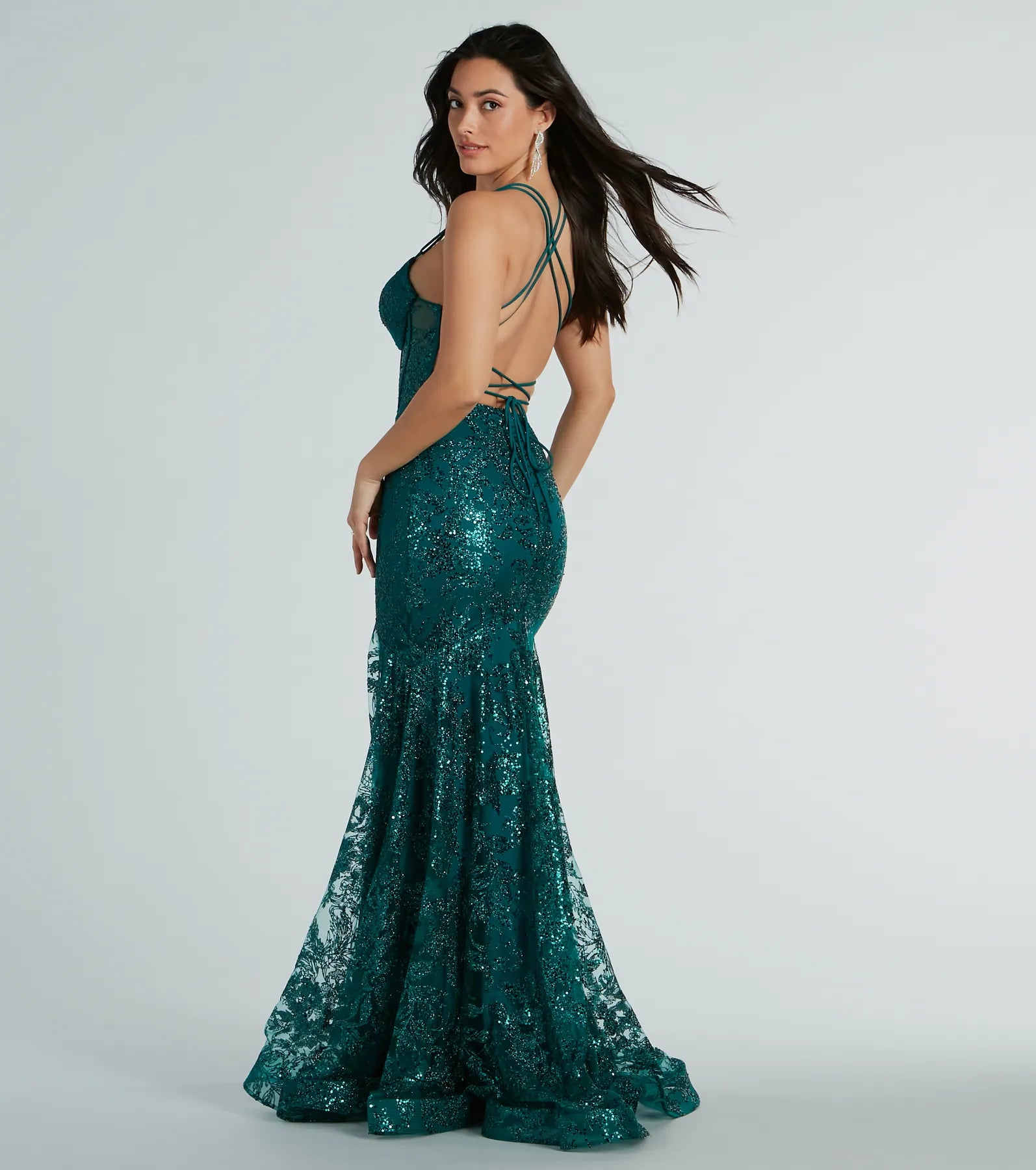 Amal Bustier Lace-Up Mermaid Glitter Sequin Gown - Image 2