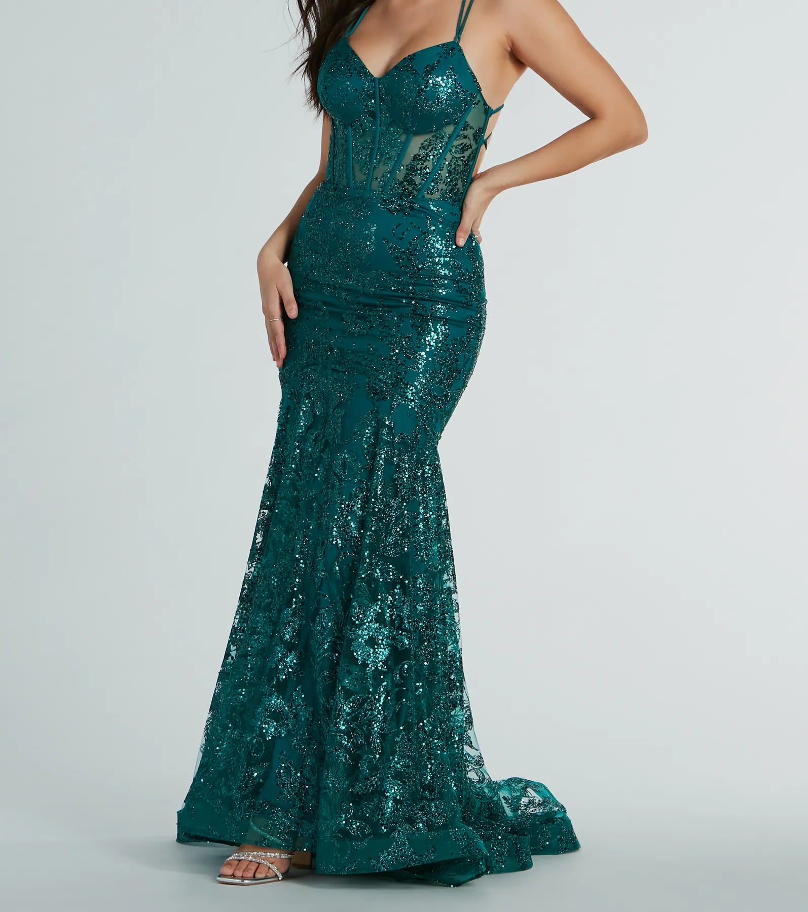 Amal Bustier Lace-Up Mermaid Glitter Sequin Gown - Image 3