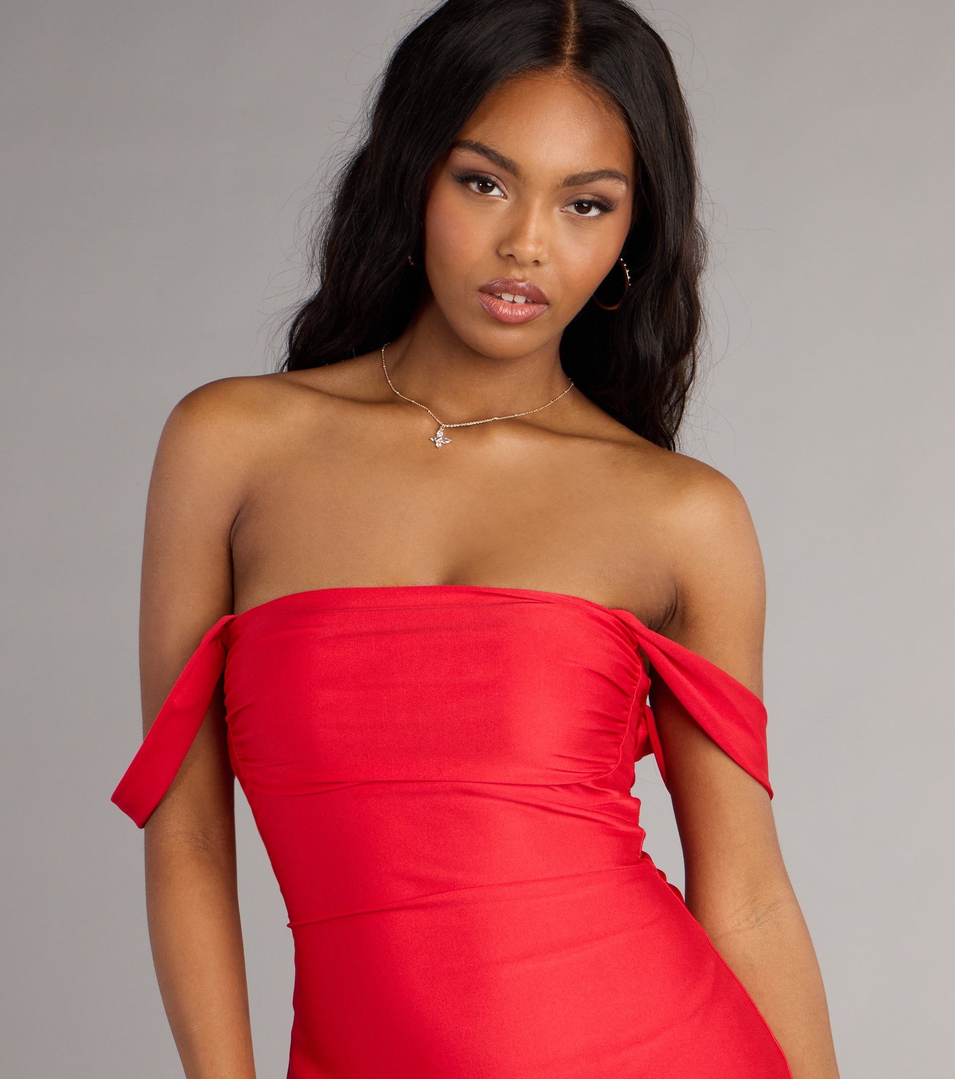 Classics Lover Off-The-Shoulder Satin A-Line Mini Dress - Image 35