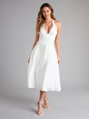Love At First Twirl Halter Corset Satin Midi Dress