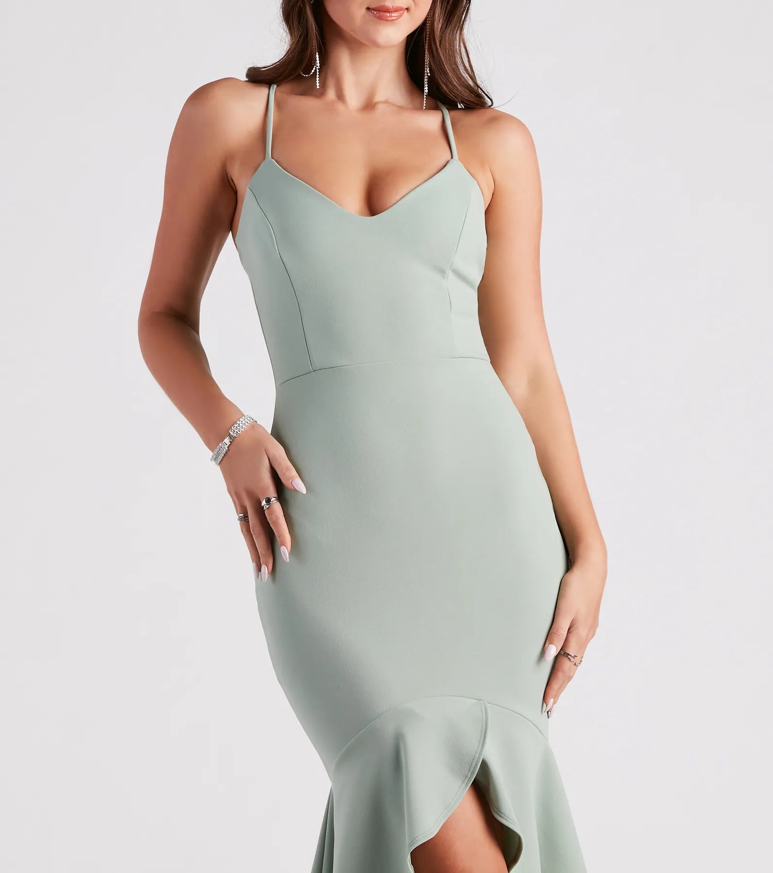 Well-Refined Crepe Ruffled Midi Dress - Image 8