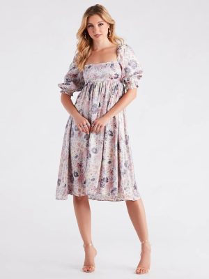 Take In The Beauty Satin Floral Midi Dress
