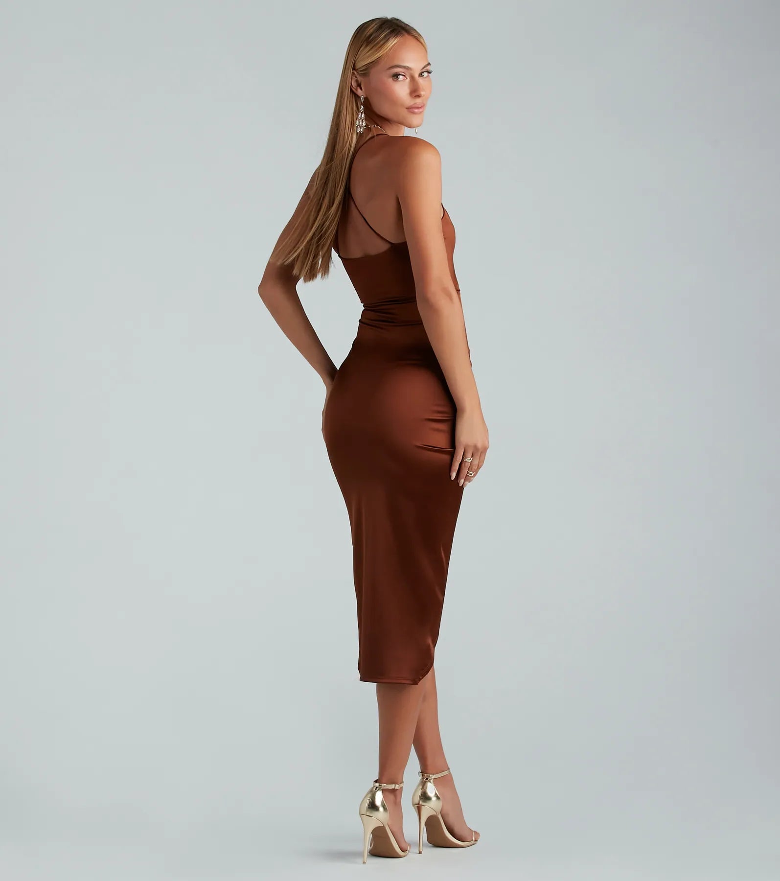 Lady Of The Hour Satin Wrap Midi Dress - Image 2