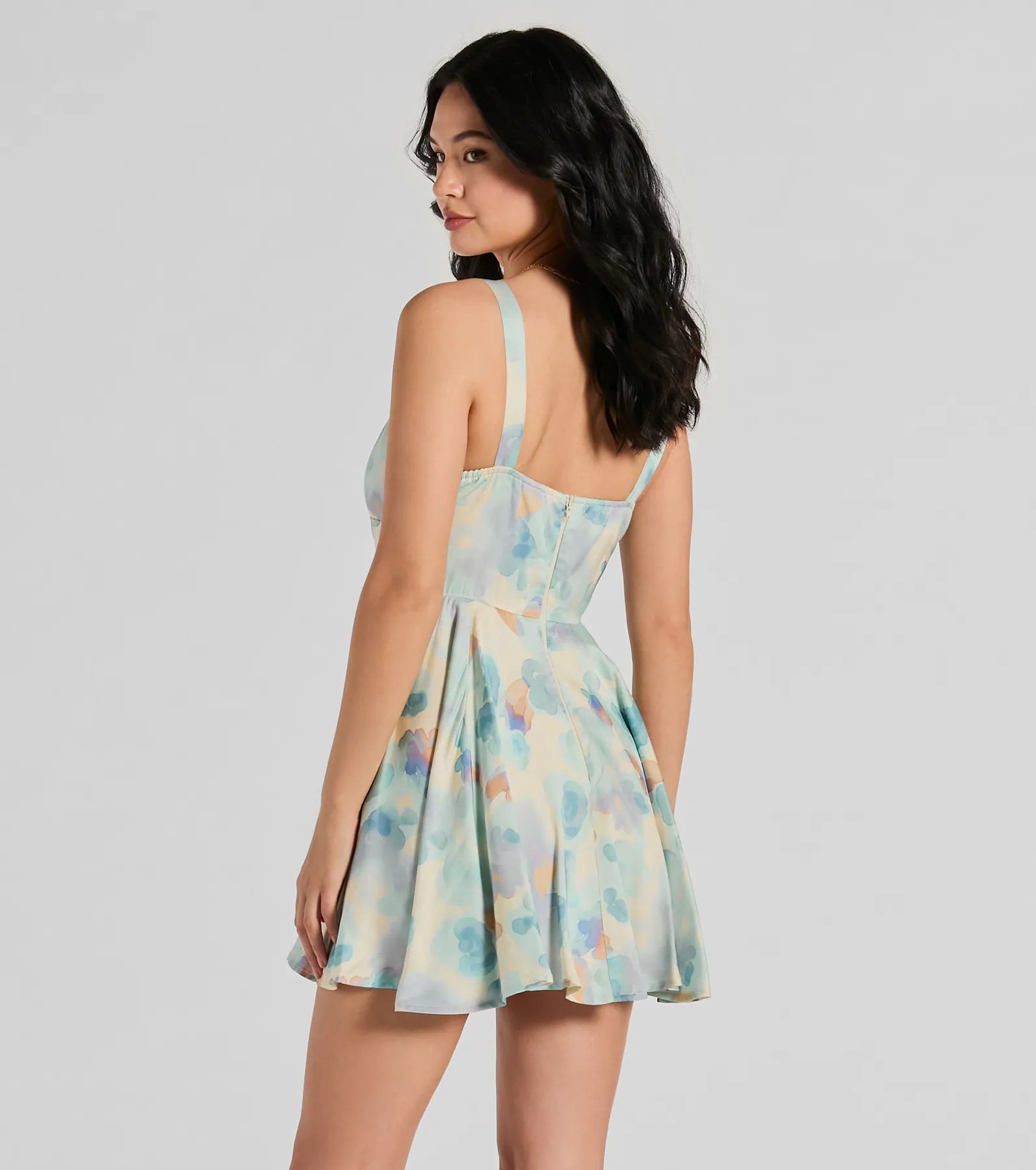 Constant Sensation V-Neck Corset Satin Skater Dress - Image 2