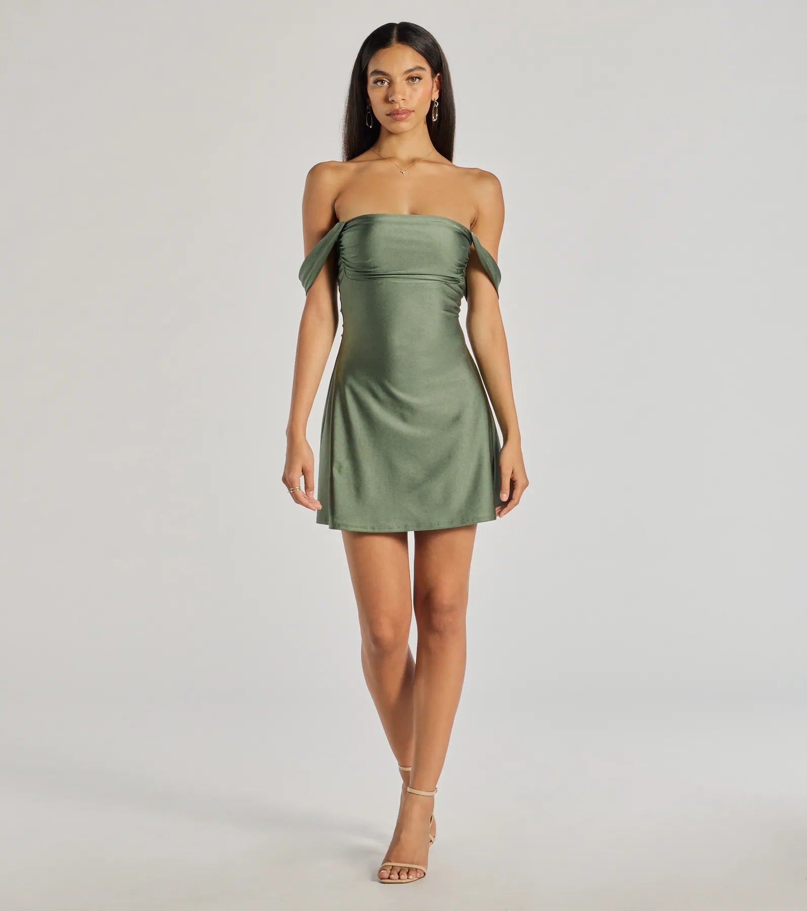 Classics Lover Off-The-Shoulder Satin A-Line Mini Dress - Image 3
