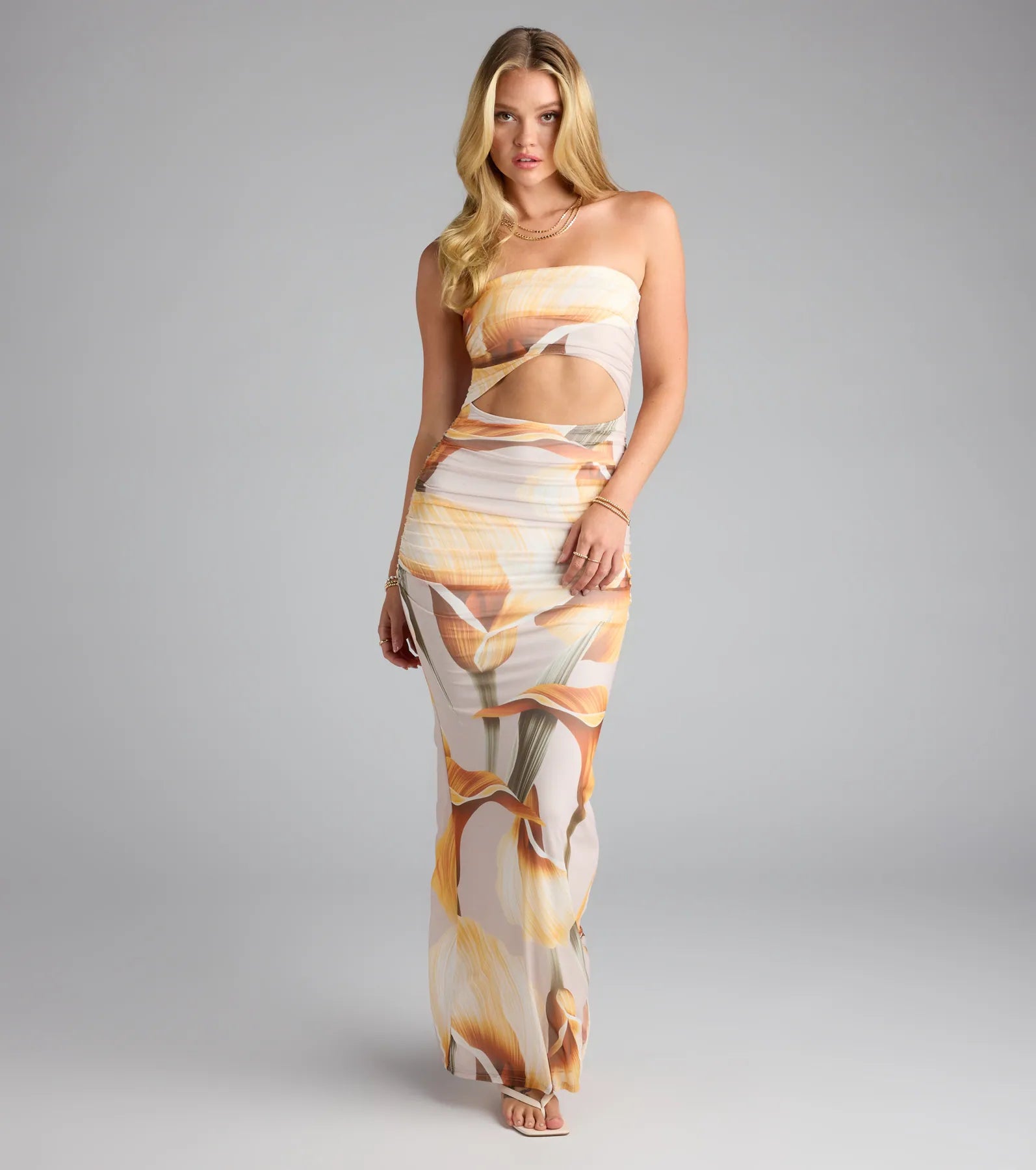 Floral Fantasy Strapless Cutout Maxi Dress