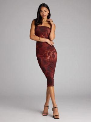 Chic Glimpse Floral Tube Midi Dress