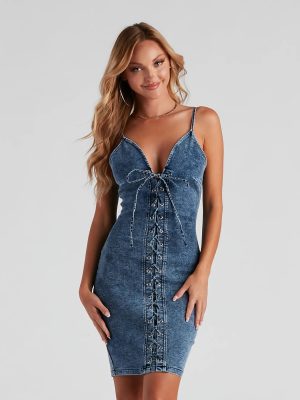 Laced Up In Denim Dress