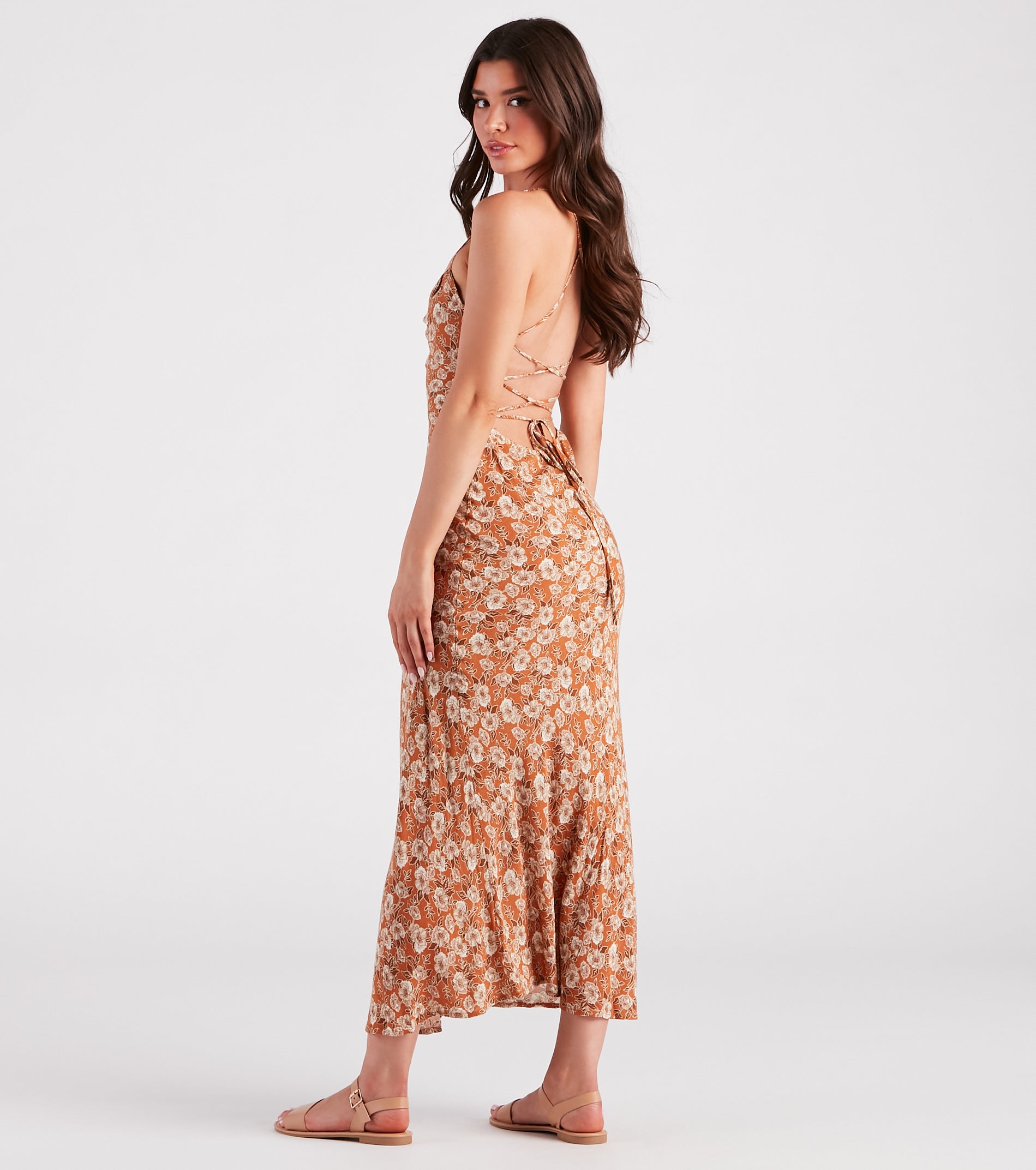 Pick Me Floral Lace-Up Maxi Dress - Image 2