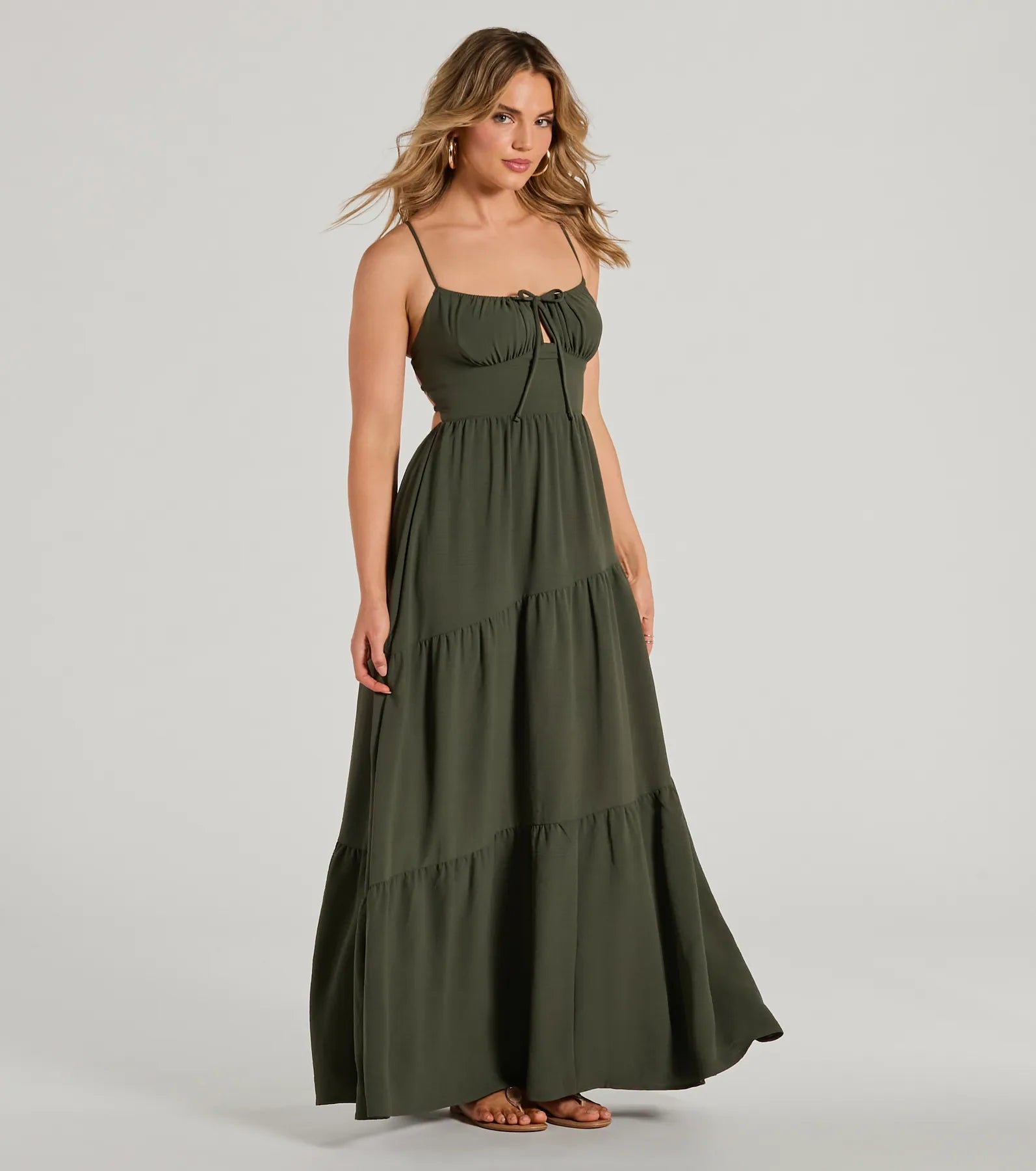 Coastal Dream Lace-Up Ruffled Maxi Dress - Image 4