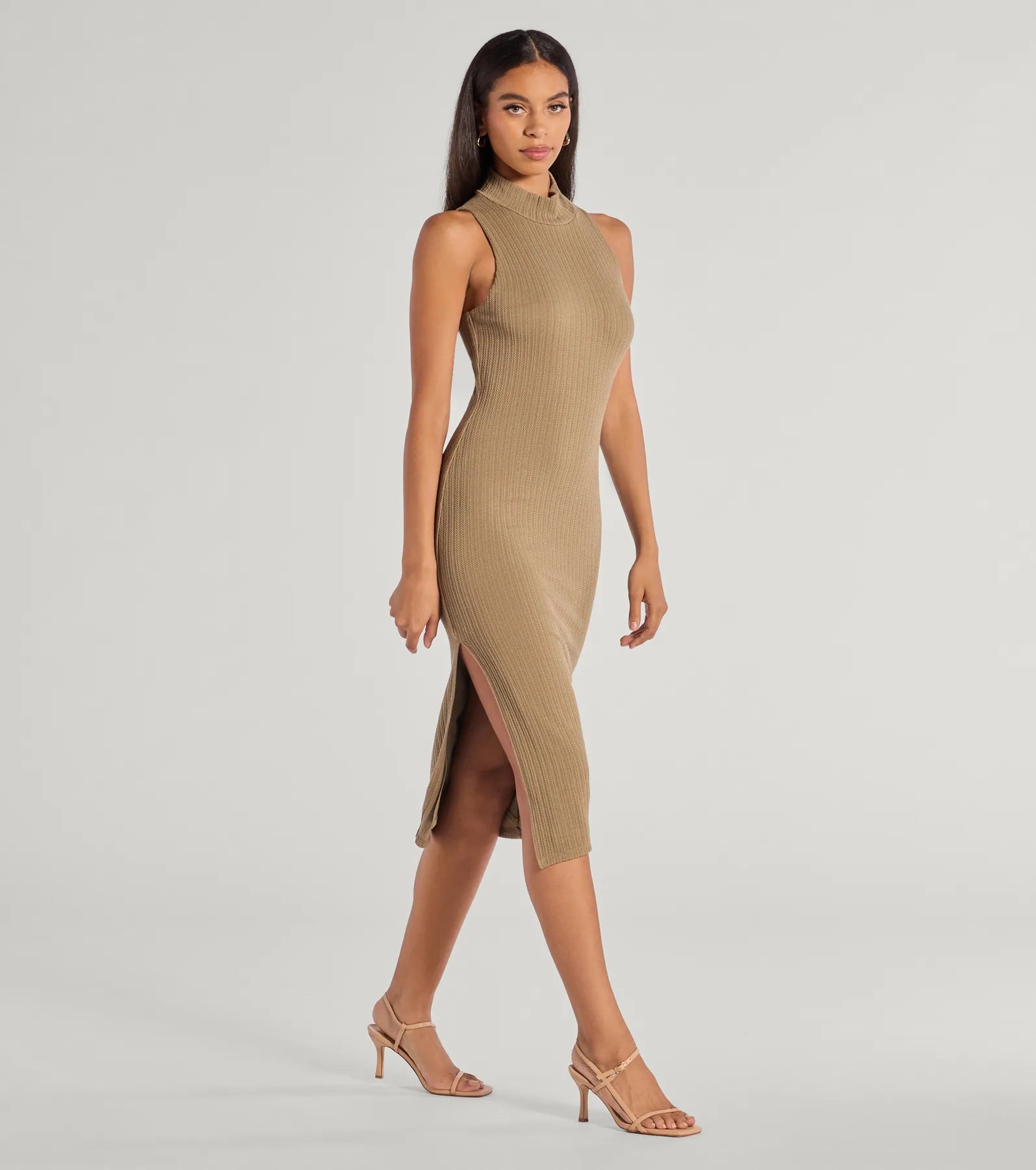 She's Stylish Mock Neck Cable Knit Midi Dress - Image 4