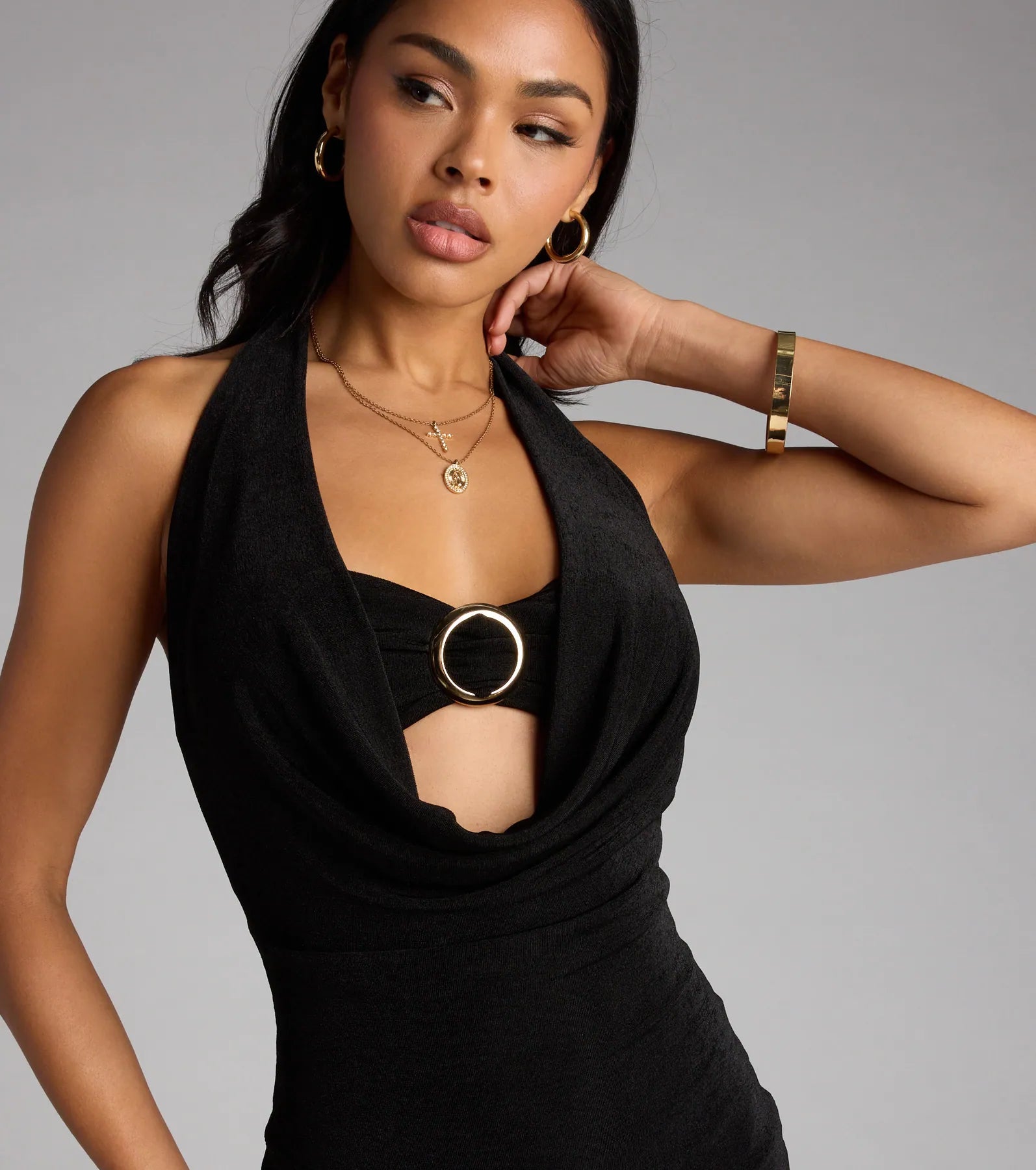 Own The Night Cowl Halter Mini Dress - Image 4