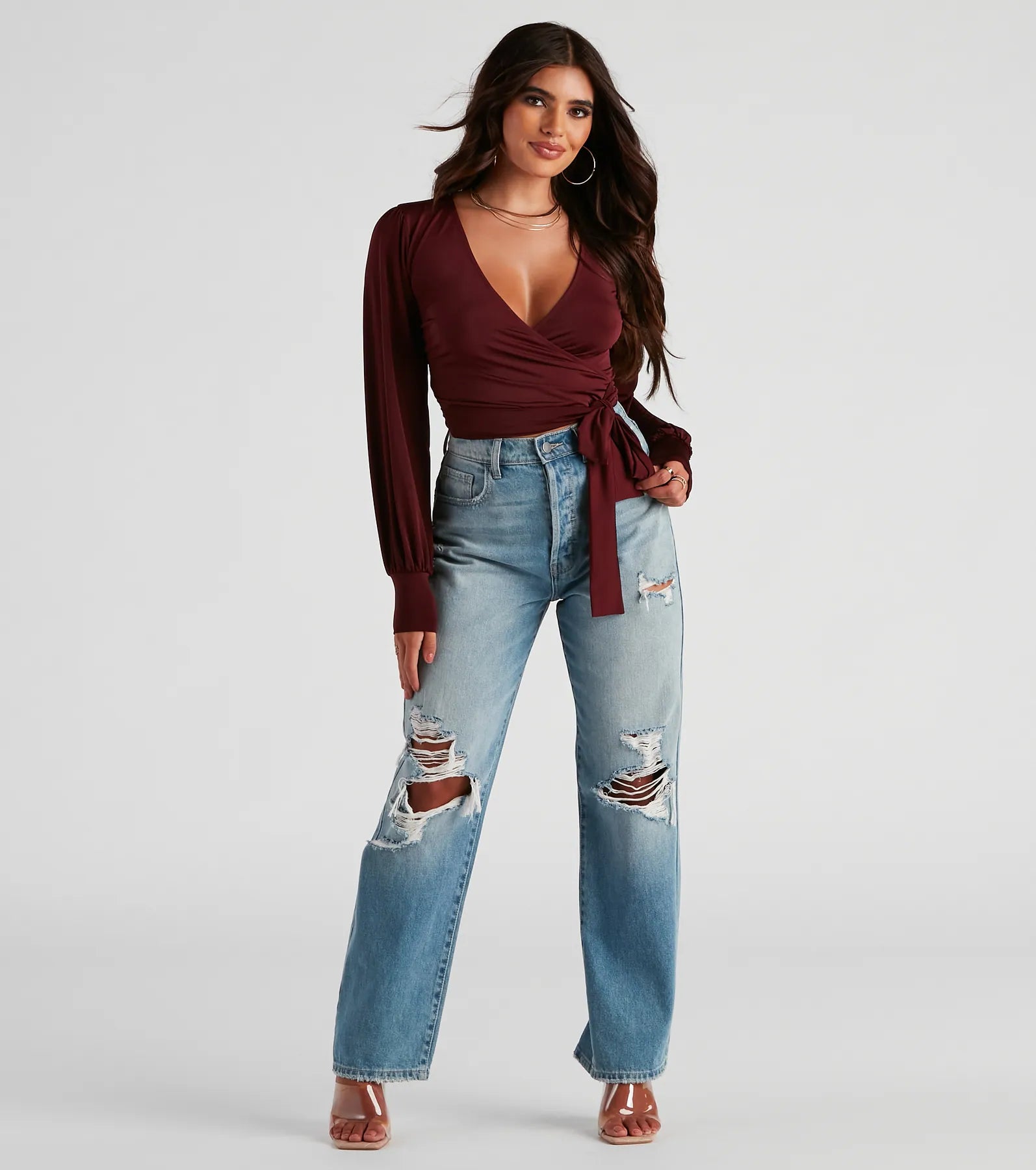 Slinky Knit Wrap Front Top - Image 42