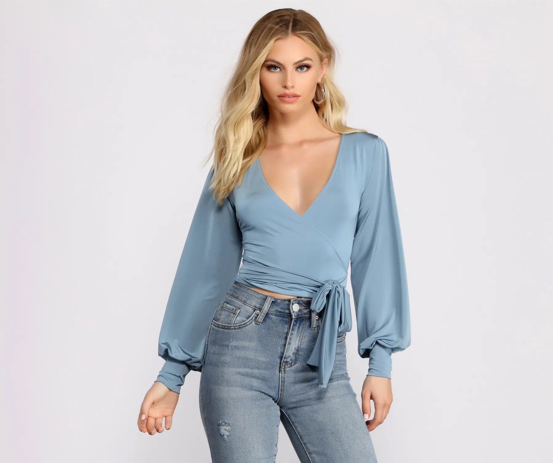 Slinky Knit Wrap Front Top - Image 44