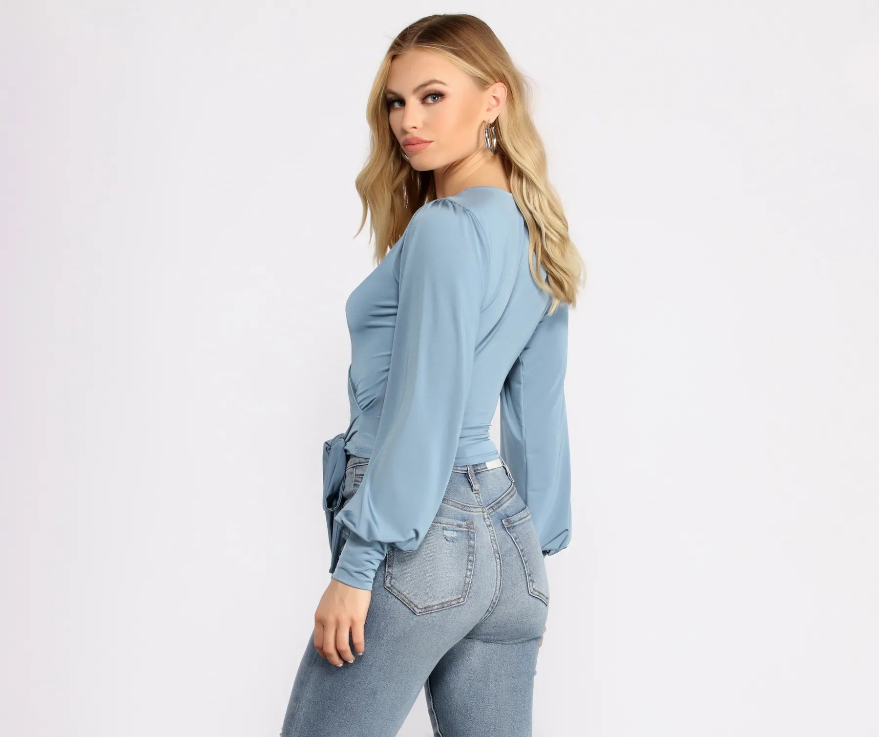 Slinky Knit Wrap Front Top - Image 45
