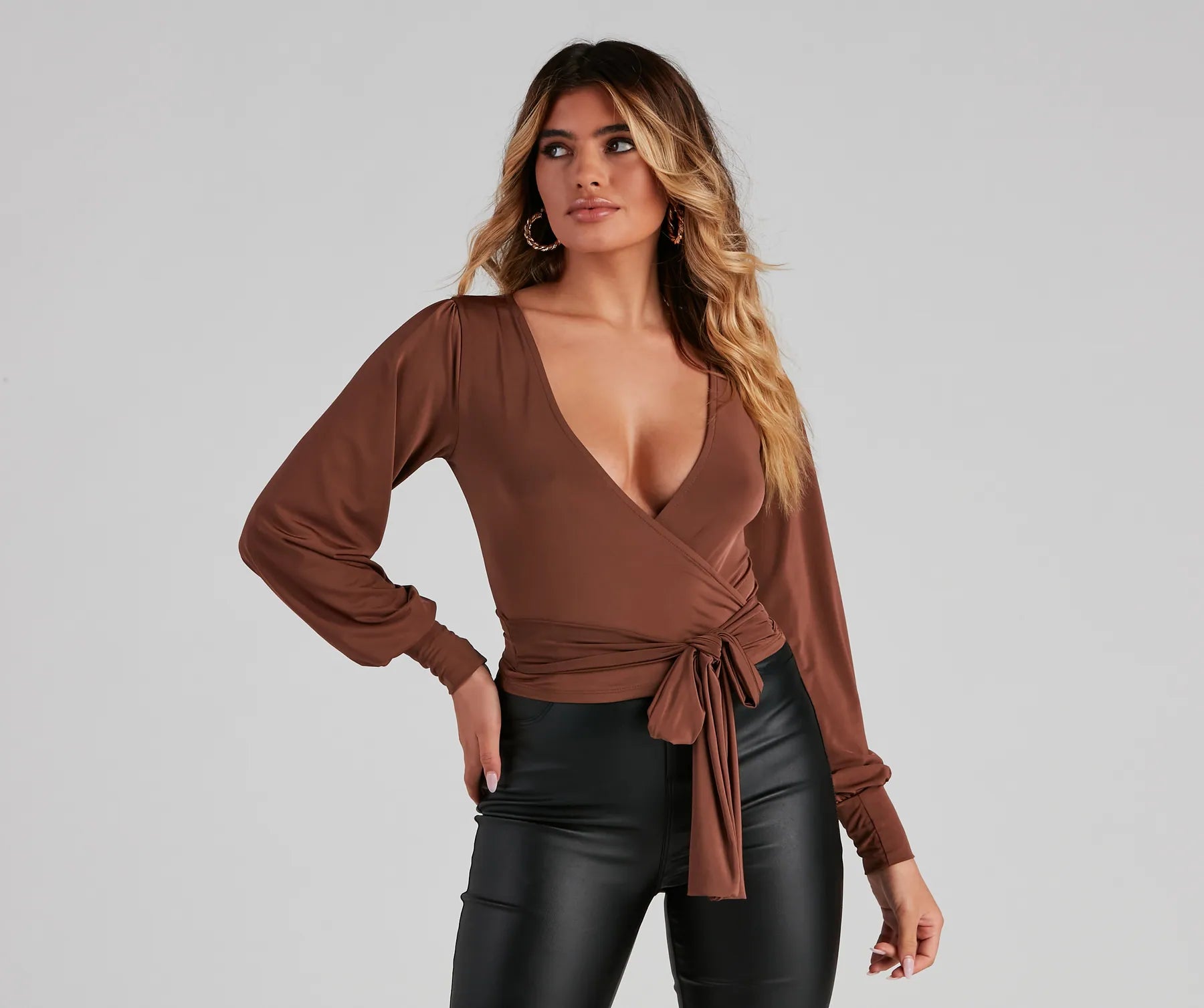 Slinky Knit Wrap Front Top - Image 23