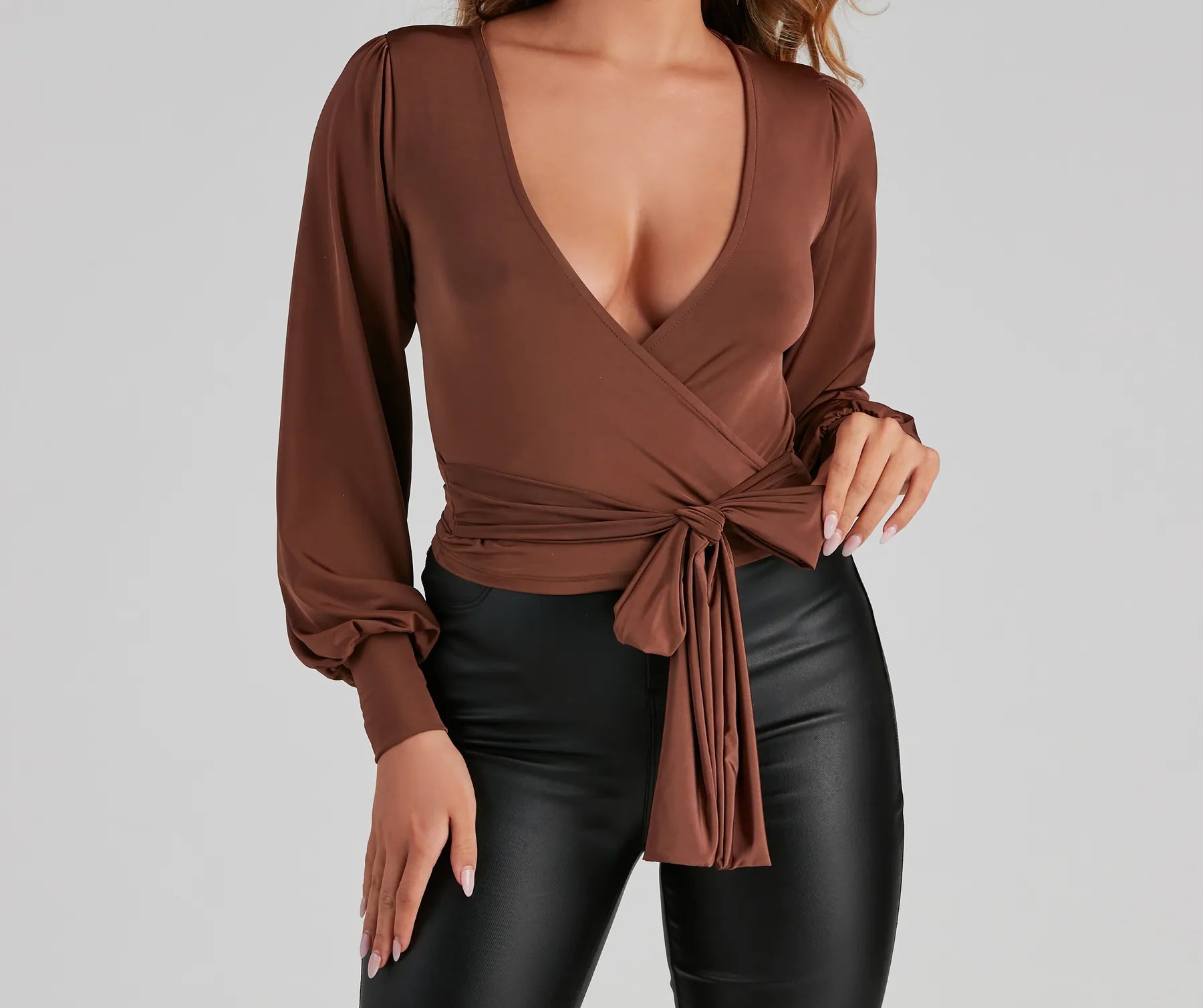 Slinky Knit Wrap Front Top - Image 26